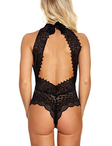 Ababoon Womens Lingerie Lace One Piece Bodysuit Deep V Neck Backless Halter Teddy Sexy Sleepwear - Allen Amore 