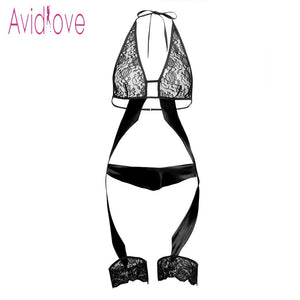 Avidlove Sexy lingeire Bodysuit Women Halter Lace Sleepwear See Through Sexy Underwear One Piece Garter Lingerie Set Nightwear - Allen Amore 