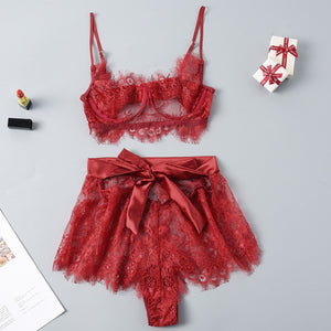 Sexy Bra Set Lingerie Women Red Lace Bra and Panty Patchwork Bow Sexy Lingerie Lenceria Underwear Sleepwear Brief Sets Lenceria - Allen Amore 