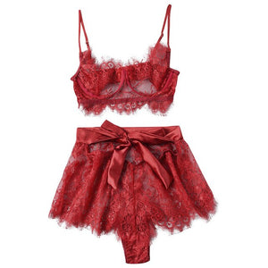 Sexy Bra Set Lingerie Women Red Lace Bra and Panty Patchwork Bow Sexy Lingerie Lenceria Underwear Sleepwear Brief Sets Lenceria - Allen Amore 